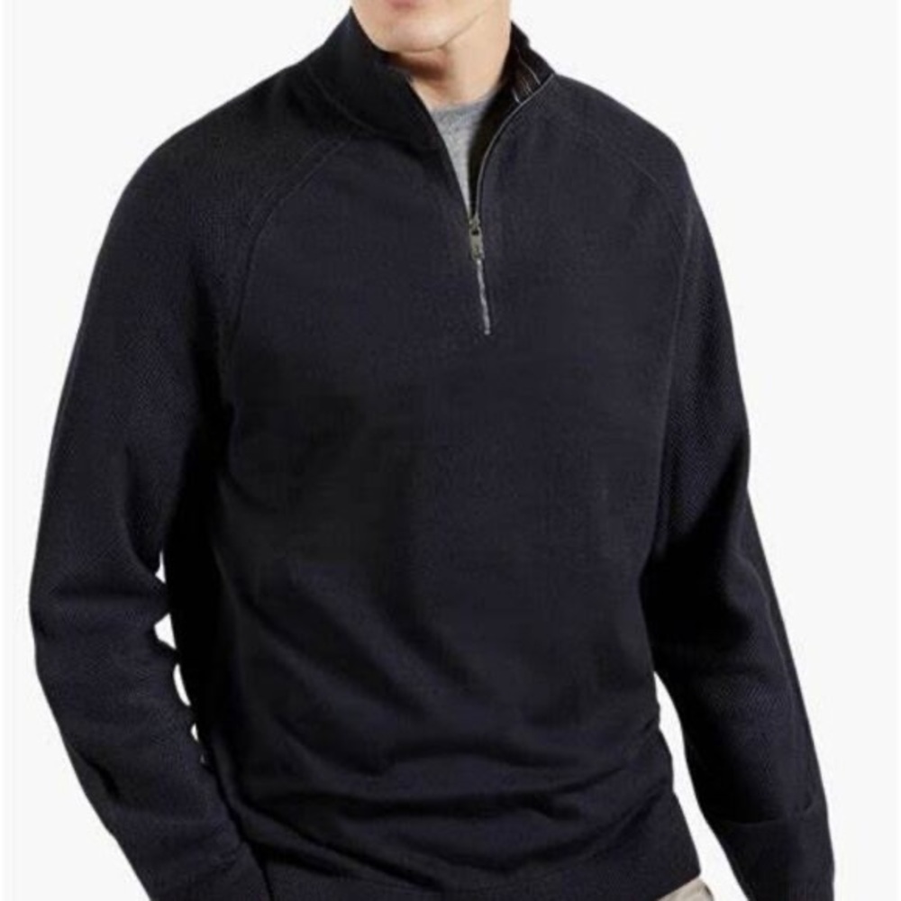 Ted Baker Black LOSTIT Quarter Zip Textured Sweater Sz 5 XL